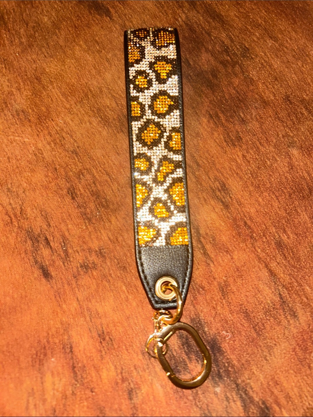 Victoria's Secret Leopard Beaded Wristlet Key Holder in Gold and Brown